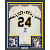 Framed Autographed/Signed William Contreras 35x39 Milwaukee Cream Jersey JSA COA