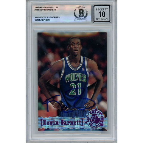 Kevin Garnett Autographed 1995 Stadium Club #343 Trading Card Beckett 46457