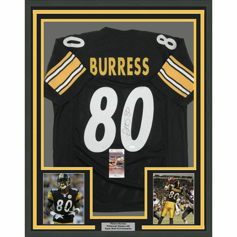 FRAMED Autographed/Signed PLAXICO BURRESS 33x42 Pittsburgh Black Jersey JSA COA