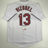 Autographed/Signed OMAR VIZQUEL Cleveland White Baseball Jersey PSA/DNA COA Auto