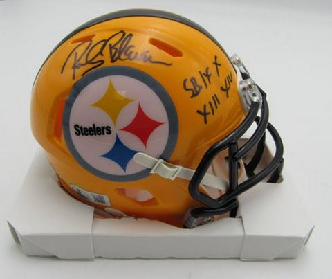 Rocky Bleier HOF Signed/Inscr Yellow Mini Helmet Steelers Becket Witness 191555