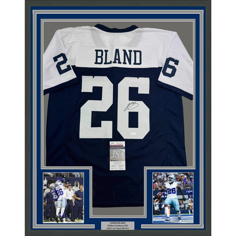 Framed Autographed/Signed Daron Bland 35x39 Dallas TG Football Jersey JSA COA