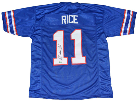 RASHEE RICE SIGNED AUTOGRAPHED SMU MUSTANGS #11 BLUE JERSEY BECKETT