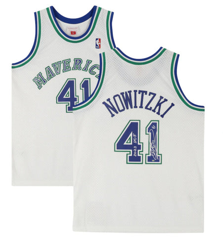 Dirk Nowitzki Autographed "HOF 23" Mavericks 1998 White Nike Jersey Fanatics