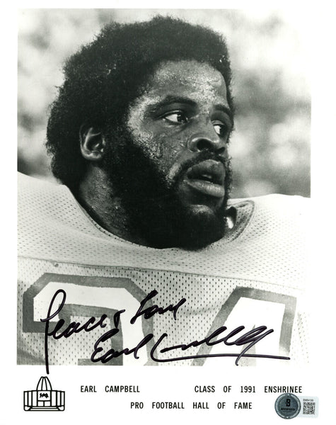 Earl Campbell Signed Houston Oilers 8x10 Photo HOF Peace Beckett 45588