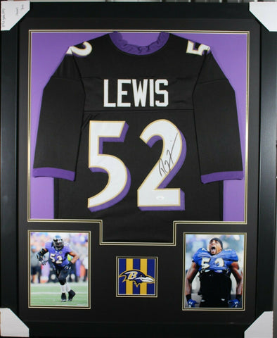 RAY LEWIS (Ravens black TOWER) Signed Autographed Framed Jersey JSA