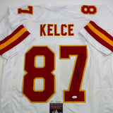 Autographed/Signed Travis Kelce Kansas City KC White Football Jersey JSA COA