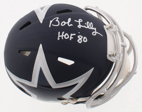 Bob Lilly Signed Cowboys AMP Alternate Speed Mini Helmet Inscribed "HOF 80" JSA