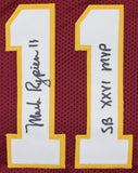 SB MVPs (3) Williams, Rypien & Riggins Signed Maroon Pro Style Jersey BAS Wit