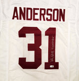 Alabama Will Anderson Autographed White Jersey Terminator Beckett WW05299