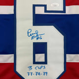 Autographed/Signed Pierre Mondou "3 Cups 77-78-79" Montreal Red Jersey JSA COA