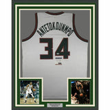 FRAMED Autographed/Signed GIANNIS ANTETOKOUNMPO 33x42 Retro Jersey PSA/DNA COA