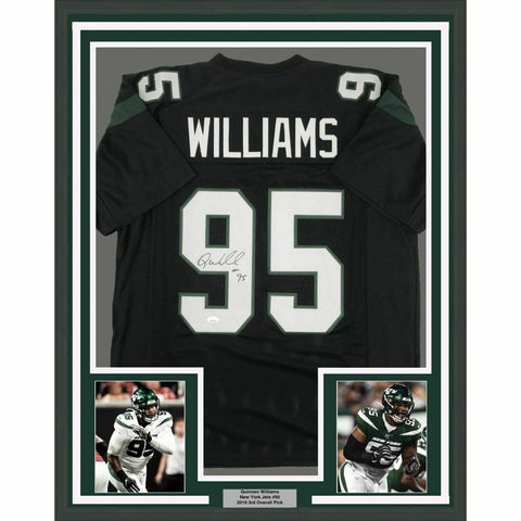 FRAMED Autographed/Signed QUINNEN WILLIAMS 33x42 New York Black Jersey JSA COA