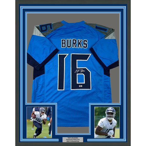 Framed Autographed/Signed Treylon Burks 33x42 Tennessee Blue Jersey Beckett COA