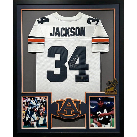 Bo Jackson Autographed Signed Framed White Auburn Heisman Jersey JSA