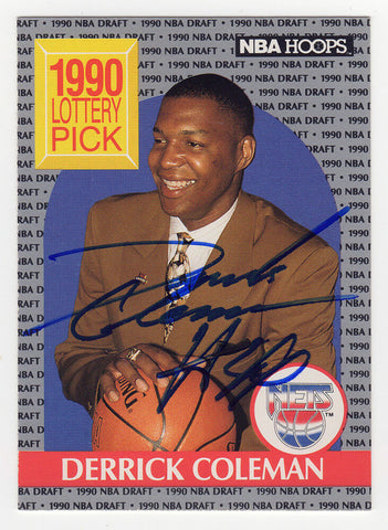 Derrick Coleman Signed Nets 1990 Hoops Rookie Trading Card #390 - (SCHWARTZ COA)