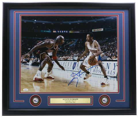 Allen Iverson Signed vs Jordan Framed 76ers 16x20 Photo JSA ITP