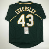 Autographed/Signed DENNIS ECKERSLEY Oakland Green Baseball Jersey JSA COA Auto