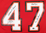 Buccaneers John Lynch "3x Insc" Signed Red M&N TB Jersey BAS Witnessed