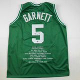 Autographed/Signed Kevin Garnett Boston Green Stat Jersey Beckett BAS COA