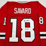 Autographed/Signed Denis Savard HOF 2002 Chicago Red Hockey Jersey JSA COA