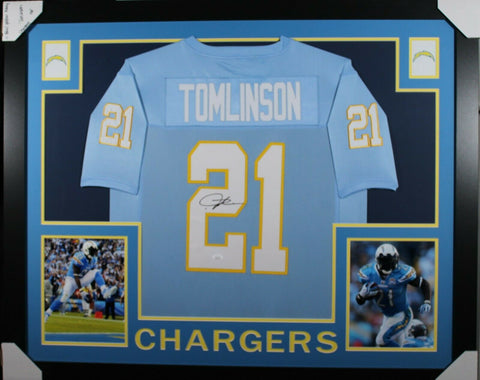 LADAINIAN TOMLINSON (Chargers light blue SKYLINE) Signed Auto Framed Jersey JSA