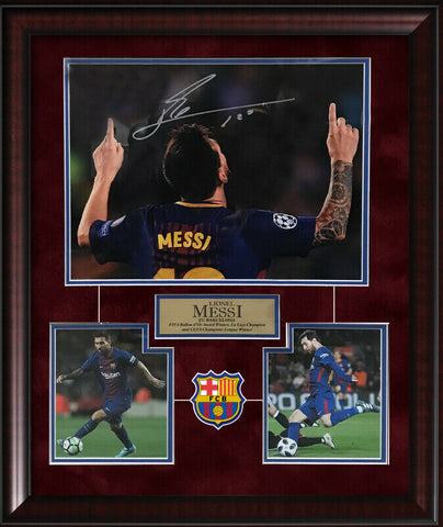 Lionel Messi Signed Autographed Photo Custom Framed to 20x24 FC Barcelona Icons