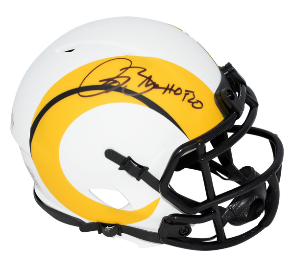 ISAAC BRUCE AUTOGRAPHED ST LOUIS RAMS LUNAR SPEED MINI HELMET W/ HOF 20