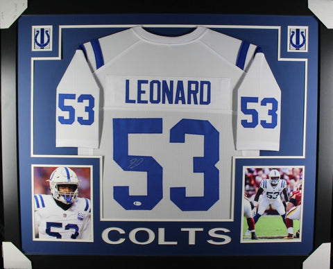 SHAQUILLE LEONARD (Colts white SKYLINE) Signed Autographed Framed Jersey JSA