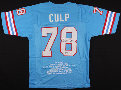 Curley Culp Signed Oilers Career Highlight Stat Jersey Inscribed HOF 13 /JSA COA