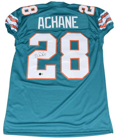 DE'VON ACHANE AUTOGRAPHED SIGNED MIAMI DOLPHINS #28 GAME CUT JERSEY BECKETT