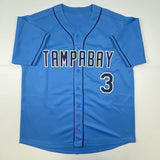 Autographed/Signed EVAN LONGORIA Tampa Bay Light Blue Baseball Jersey JSA COA