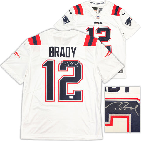 PATRIOTS TOM BRADY AUTOGRAPHED WHITE NIKE ON FIELD JERSEY L FANATICS HOLO 229517