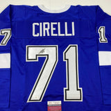 Autographed/Signed Anthony Cirelli Tampa Bay Blue Hockey Jersey JSA COA