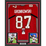 Framed Autographed/Signed Rob Gronk Gronkowski 35x39 TB Red Jersey JSA COA