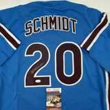 Autographed/Signed MIKE SCHMIDT Philadelphia Retro Blue Baseball Jersey JSA COA