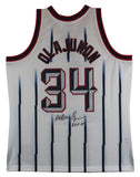 Rockets Hakeem Olajuwon "HOF 08" Signed White Mitchell & Ness Jersey BAS Witness