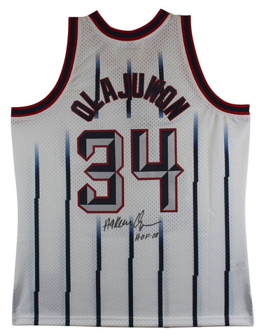 Rockets Hakeem Olajuwon "HOF 08" Signed White Mitchell & Ness Jersey BAS Witness