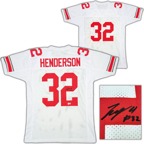 OHIO STATE TREVEYON HENDERSON AUTOGRAPHED SIGNED WHITE JERSEY BECKETT QR 206000