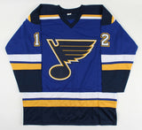 Adam Oates Signed Blues Jersey Inscribed "HOF 12" (Beckett COA) / NHL HOF 2012