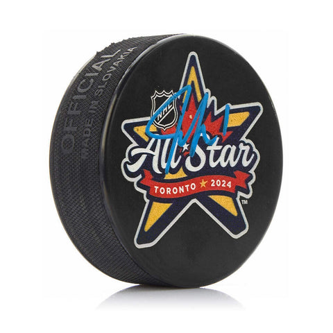 Jeremy Swayman Boston Bruins Autographed 2024 NHL All-Star Logo Puck JSA PSA