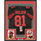 FRAMED Autographed/Signed ANQUAN BOLDIN 33x42 Football Black Jersey JSA COA