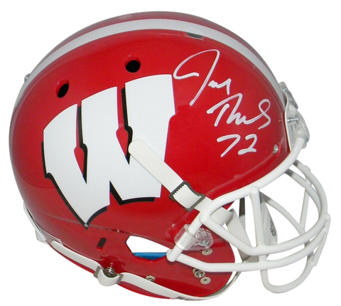 JOE THOMAS SIGNED AUTOGRAPHED WISCONSIN BADGERS RED FULL SIZE HELMET JSA