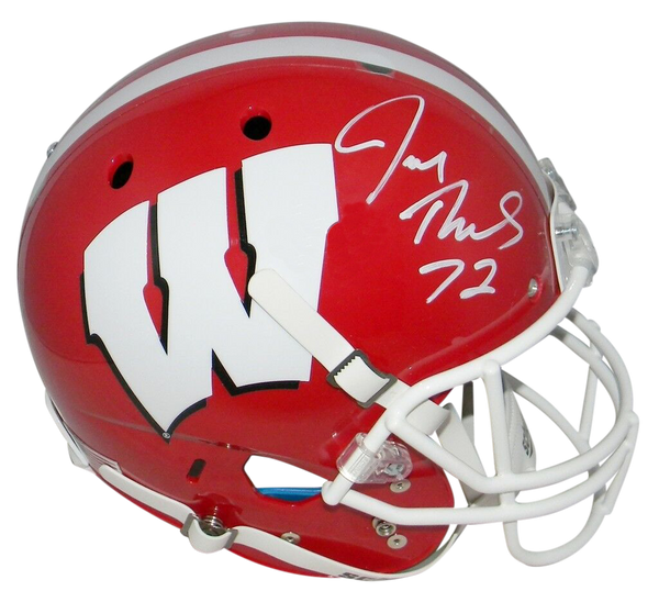 JOE THOMAS SIGNED AUTOGRAPHED WISCONSIN BADGERS RED FULL SIZE HELMET JSA