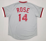 Pete Rose Signed Reds 1975 M&N Gray Authentic Jersey W/ 4 Inscriptions Beckett