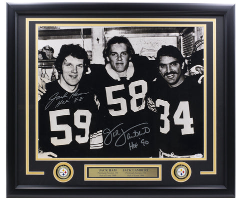 Jack Ham Jack Lambert Signed Framed 16x20 Steelers Photo HOF Inscribed JSA Holo