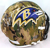 Ray Lewis Autographed Baltimore Ravens Full Size Camo Authentic Helmet w/HOF- Be