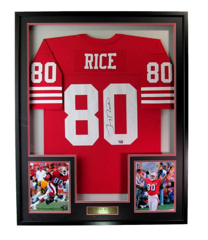 Jerry Rice HOF Signed Mitchell & Ness Jersey 49ers Framed Fanatics 193301