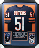 Dick Butkus Autographed/Signed Pro Style Framed Blue XL Jersey Tristar 35362