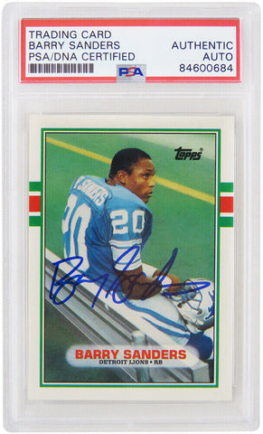 Barry Sanders Autographed Detroit Lions 1989 Topps RC Card #83T - (PSA)